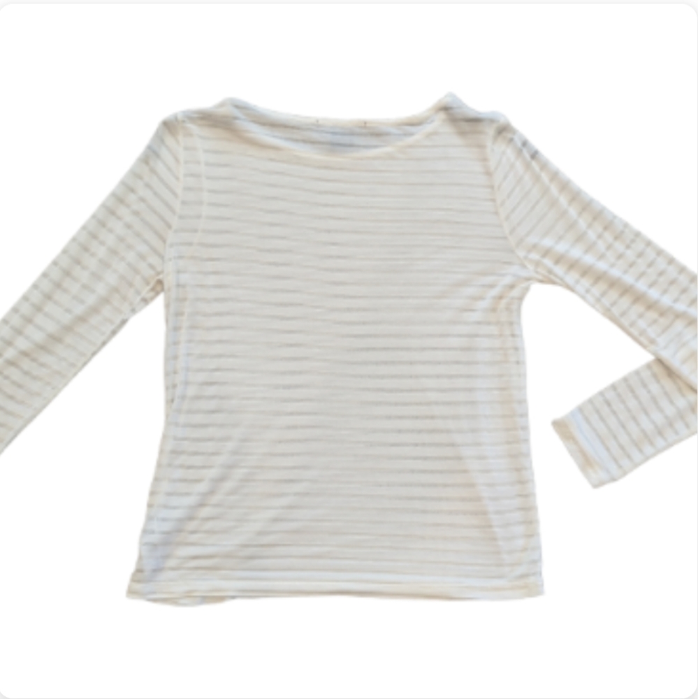 Forever 21 Sheer Long Sleeve Striped Top Off White Size Medium - Picture 2 of 5
